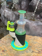 π Pi Carta 1 or 2  (or Duo) Seafoam Gre en w/gold fumed hatch pattern glass Set